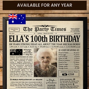 100th Birthday Gift, 100 Year Old Birthday Gift for Woman, 100th Birthday Newspaper, 1925 Birthday, 100 Years Ago Back in 1925 Australia