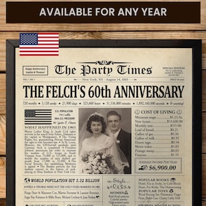 Geschenk zum 60. Hochzeitstag für Eltern, Geschenk zum 60. Hochzeitstag, Dekoration zum Hochzeitstag, Zeitungsschild, Diamant zum Jahrestag