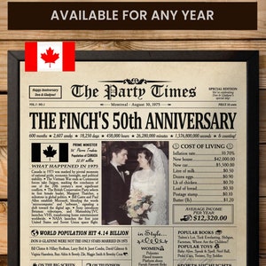 Cadeau de 50e anniversaire de mariage pour les parents, décorations de 50e anniversaire, cadeau d'anniversaire de journal CANADA, cadeaux d'anniversaire de mariage d'or