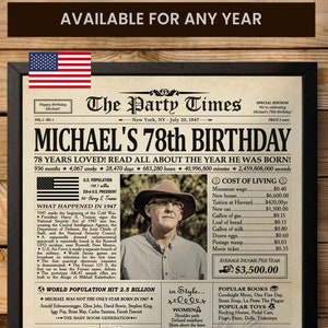78th Birthday Gift for Men,78th  Birthday Decoration Gift, 1947 Birthday Newspaper, 78th Birthday Ideas, gag Gifts 78th, 78th Birthday Card