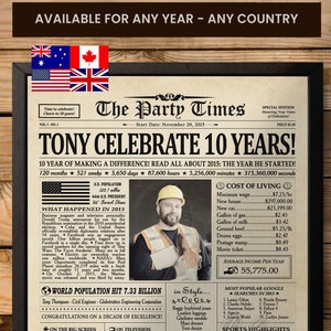 Work Anniversary Gift, Personalized Work Anniversary Newspaper Poster, ANY Year Work Anniversary, Engineer Gifts, Unique Gift for Her or Him