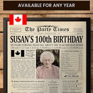 Cadeau 100e anniversaire, enseigne de journal 100e anniversaire, affiche d'anniversaire de 100 ans en 1925, cadeau pour femme, décorations de 100e anniversaire