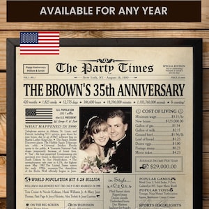 35th Anniversary Gift for Parents, Newspaper Poster Sign, 35th Anniversary Decorations, Back in 1990 Newspaper Poster Sign PRINTABLE