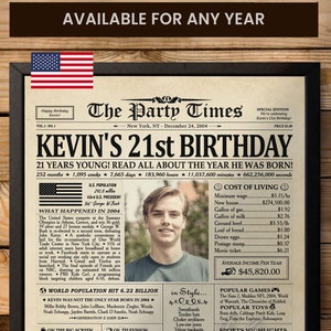 Celebrate 21st Birthday with Personalized Newspaper Poster - 21st Birthday Gift for Her or Him, Back in 2004 Memories - 21st Birthday Decor