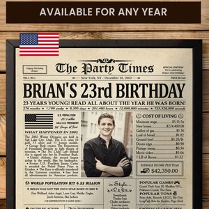 23rd Birthday Newspaper Poster Sign, 23rd Birthday Gift for Women,Back in 2002, Best Friend 23rd Birthday Gift, Funny Birthday Decorations