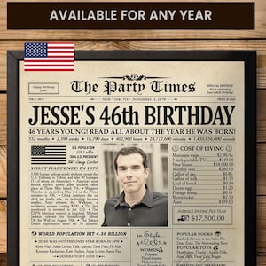 46th Birthday Newspaper Poster | 46th Birthday Gift for Men or Women | Back in 1979 | Personalized 1979 Birthday Party Sign