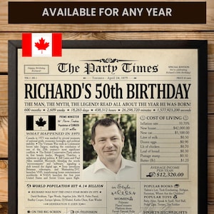 50th Birthday Gift for Women or Men, Personalized Back in 1975 Newspaper Poster, 50th Birthday Decorations, Birthday Favors, Gift for Her