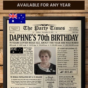 70th Birthday Gift for Women, 70th Birthday Decoration, AU, 1955 Newspaper, 70th Birthday Gift for Mom or Grandma, 70th Birthday Ideas