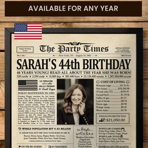 44th Birthday Newspaper Poster Sign, Personalized 1981 Birthday Poster, Gift from 80s, Newspaper Print, Birthday Decorations, Gift for Mom