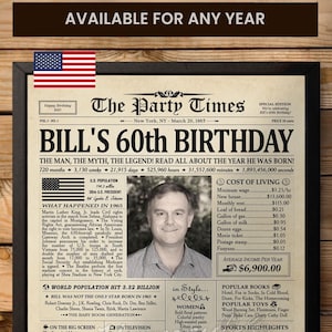 Cadeaux 60e anniversaire pour homme ou femme, panneau de bienvenue de journal 60e anniversaire, 1965 affiche pour maman ou papa, cadeaux 60e anniversaire pour femme drôle