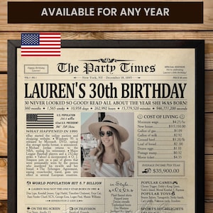 Cadeau de 30e anniversaire pour elle ou pour lui, journal de 30e anniversaire, retour en 1995, décoration de 30e anniversaire, affiche d'anniversaire de 1995, carte d'anniversaire de 30e