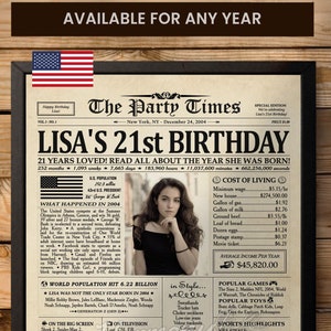 21. Geburtstag Geschenk für Sie oder Ihn, 21. Geburtstag Dekorationen, 21. Geburtstag Zeitung Poster, Zurück in 2004, 21. Geburtstag Dekoration