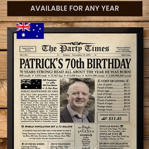 70th Birthday Gift for Men or Women, 70th Birthday Decoration, AU, 1955 Newspaper, 70th Birthday Gift for dad or mom, 70th Birthday Ideas