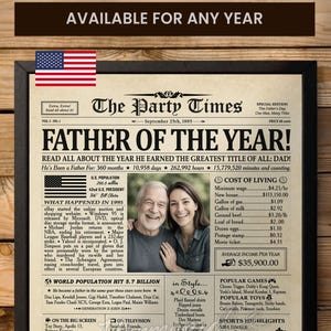 Regalo del Día del Padre de mi hija, regalo único para papá, póster de periódico personalizado para papá, regalos para papá, el año en que se convirtió en padre
