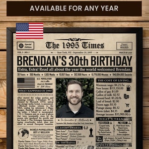Regalo per il 30° compleanno per lei o per lui, giornale per il 30° compleanno, nel 1995, decorazione per il 30° compleanno, poster per il compleanno del 1995, biglietto per il 30° compleanno
