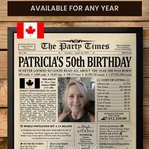 50th Birthday Gift for Women, Personalized Back in 1975 Newspaper Poster 50th Birthday Decoration, Birthday Favor Gift for Her, Mom, Grandma