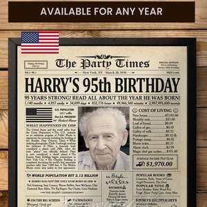 Regalo di compleanno per nonna o nonno per il 95° compleanno, poster del giornale del compleanno del 1930, 95 anni fa nel 1930, decorazioni per il 95° compleanno STAMPABILI