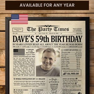 Panneau de bienvenue dans le journal 59e anniversaire, cadeaux 59e anniversaire pour homme ou femme, affiche 1966 pour maman ou papa, cadeaux 59e anniversaire pour femme drôle