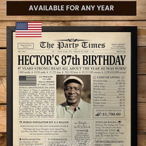 87th Birthday Gift for Grandma or Grandpa, 1938 Birthday Newspaper Poster, 87 Years Ago Back in 1938, 87th Birthday Decorations PRINTABLE