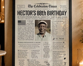 88th Birthday Personalized Newspaper Poster, Back in 1938, Gift for Grandpa, Grandma, Birthday Sign
