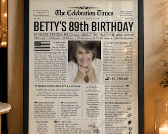 89th Birthday Personalized Newspaper Poster, Back in 1937, Gift for Grandma or Grandpa