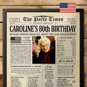 Personalized 80th Birthday Gift for Women or Men, Back in 1944 Newspaper Poster Sign, 80th Birthday Gift for Mom, 80th Birthday Decoration