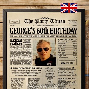 60th Birthday Newspaper Poster,60th Birthday Gift for Him or Her Born in UK, 60th Birthday Decorations, Gifts for Men, Gifts for Women