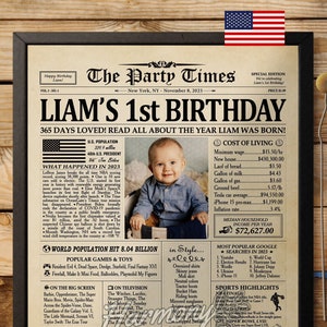 1st Birthday Newspaper Poster Sign, 1st Birthday Gift for Son or Daughter, Printable Baby Birthday, Personalized Baby Gift, 2023 Year