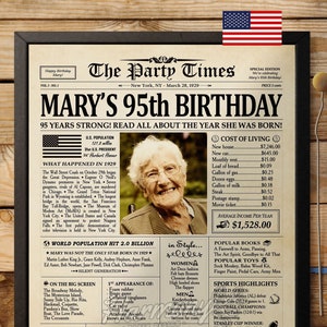 95th Birthday Gift for Grandma or Grandpa, 1929 Birthday Newspaper Poster, 95 Years Ago Back in 1929, 95th Birthday Decorations PRINTABLE