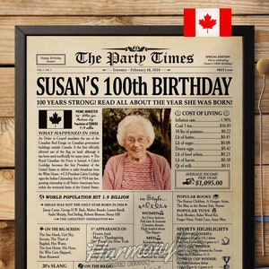 100th Birthday Gift, 100th Birthday Newspaper Sign, 100 Years Ago Back in 1924 Birthday Poster, Gift for Woman, 100th Birthday Decorations