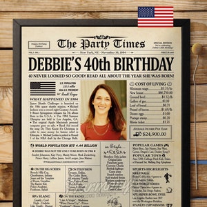 40th Birthday Gifts for Women or Men, 40th Birthday Decorations, Personalized 40th Birthday Newspaper, 40th Birthday Poster, 1984 Poster