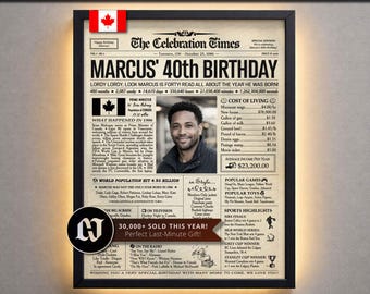 40th Birthday Personalized Newspaper Poster, Back in 1986, Milestone Gift, Keepsake, Party Decor and Sign, Birthday Favor, Canada Version