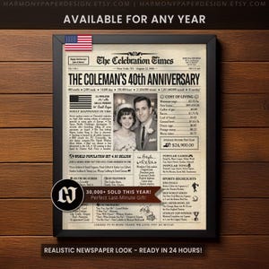 40th Wedding Anniversary Gift for Parents, Back in 1986 Newspaper Poster Sign, 40th Wedding Anniversary Gift for Couples, 1986 Highlights