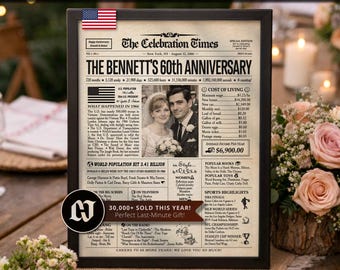 60th Anniversary Gift Newspaper Poster | Diamond Wedding Anniversary | Party Decor, Favor