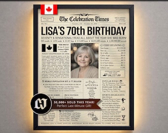 1956 Personalized Birthday Newspaper Poster, 70th Milestone Gift for Women or Men, Gift for Him or Her, Party Decor, Birthday Favor, CANADA