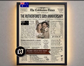 50th Golden Wedding Anniversary Newspaper Poster, Married in 1976, Gift for Parents, Grandparents, Couple, Anniversary Party Decoration