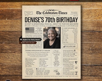 70th Birthday Personalized Newspaper Poster, Gift for Women or Men, Back in 1956