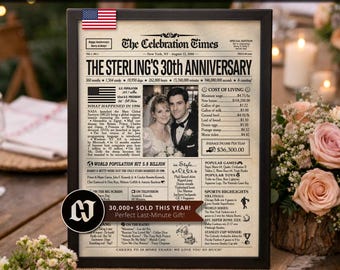 30th Anniversary Gift Newspaper Poster Sign | Pearl Wedding Anniversary | Party Decor, Favor