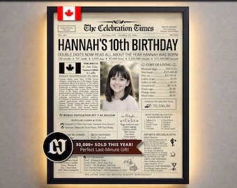 10 Year Old Birthday Newspaper Poster, Personalized Back in 2016 Sign, Gift for Kid, Girl, Boy, Party Decor and Keepsake