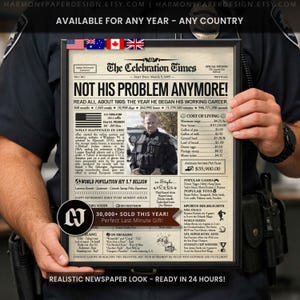 Personalized Retirement Newspaper Poster, Retirement Gift for Men, Any Career, Keepsake