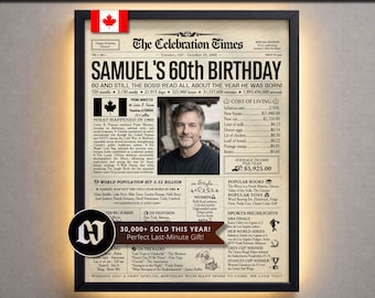 Back in 1966 Personalized Newspaper Poster, 60th Birthday Keepsake, Custom Birthday Gift, Party Decor for Him or Her, Canada Version