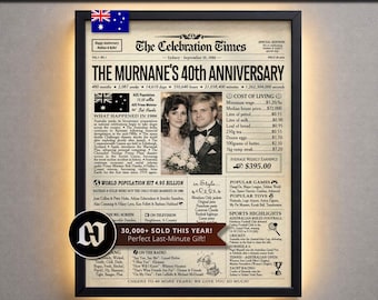 40 Years Married Personalized Newspaper Poster, 1986 Ruby Wedding Anniversary Gift for Parents, Grandparents, Party Decor, Australia Version