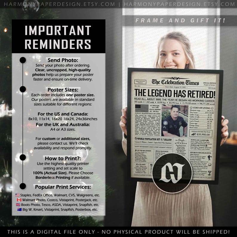 Police Retirement Gift for Men or Women, Military or Police Retirement Card, Police Retirement Party Decorations, Personalized Newspaper