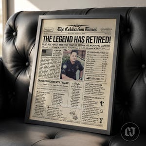 Retirement Personalized Newspaper Poster, Police Retirement Gift for Men or Women, Any Career, Keepsake
