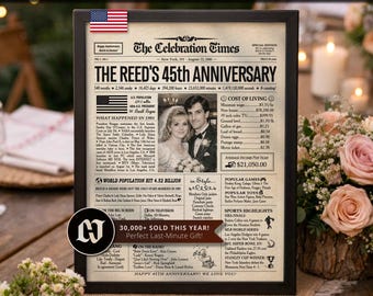 45th Anniversary Gift Newspaper Poster | Sapphire Wedding Anniversary | Party Decor, Favor