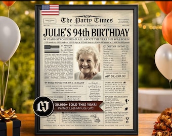 94th Birthday Gift for Grandma or Grandpa, 1932 Birthday Newspaper Poster, 94 Years Ago Back in 1932, 94th Birthday Decorations PRINTABLE