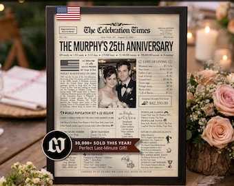 25th Anniversary Gift Newspaper Poster Sign | Silver Wedding Anniversary | Party Decor, Favor