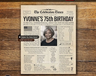 75th Birthday Personalized Newspaper Poster, Gift for Mom, Dad, Grandma, Grandpa, Back in 1951