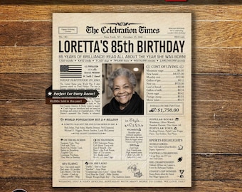 85th Birthday Personalized Newspaper Poster, Gift for Grandma or Grandpa, Back in 1941