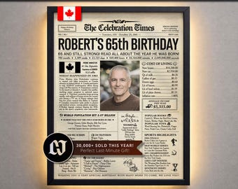 65th Birthday Personalized Newspaper Poster, Back in 1961, Gift for Him or Her, Keepsake, Party Decor, Birthday Favor, Canada Version
